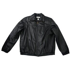 Preston York Mens Black Genuine Leather Bomber Jacket Full Zip Size M Very Nice